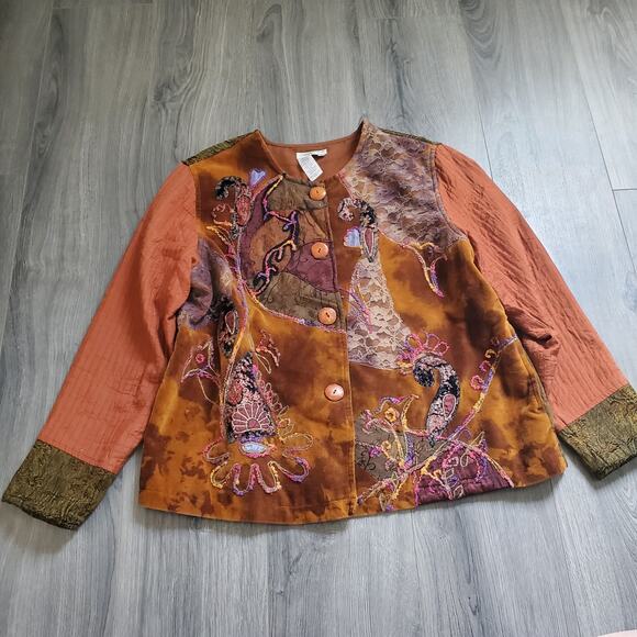 Coldwater Creek Jacket Women XL Embroidered Button Boho Artsy Earth Witch Whimsy - Picture 1 of 6